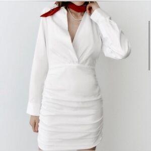 NWT ZARA RUCHED SHIRT DRESS WHITE 3067/210 M/L